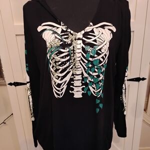 Torrid Black Hoodie with Skeleton and Teal Details